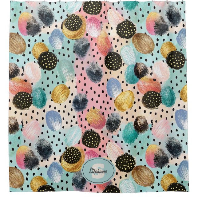 Rideaux De Douche Motif Abstrait brosse et Pointe Polka (Devant)