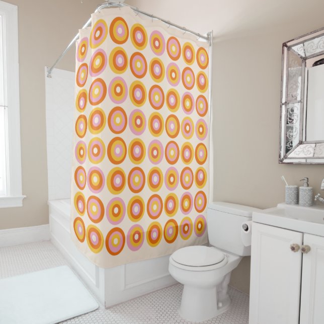 Rideaux De Douche Motif Abstrait de Cercles Orange du Milieu du Sièc (En situation)