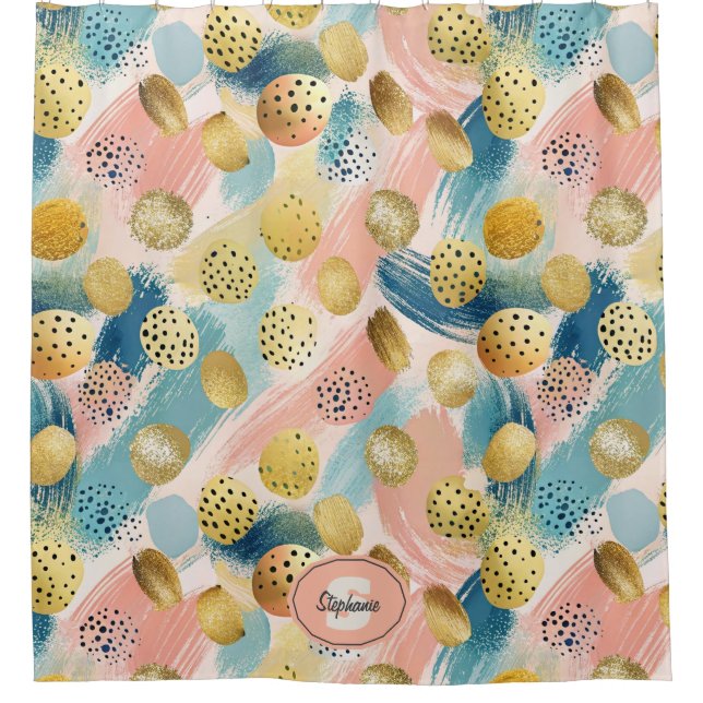 Rideaux De Douche Motif Abstrait en forme de brosse et d'or (Devant)