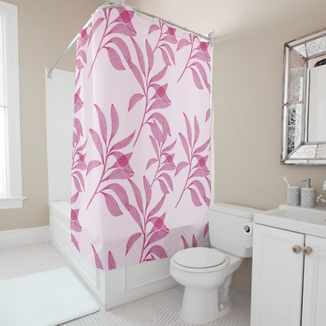 Rideaux De Douche Motif Abstrait feuille rose (En situation)