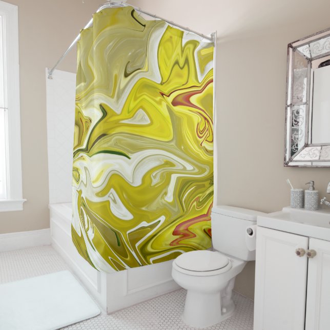 Rideaux De Douche Motif abstrait jaune (En situation)