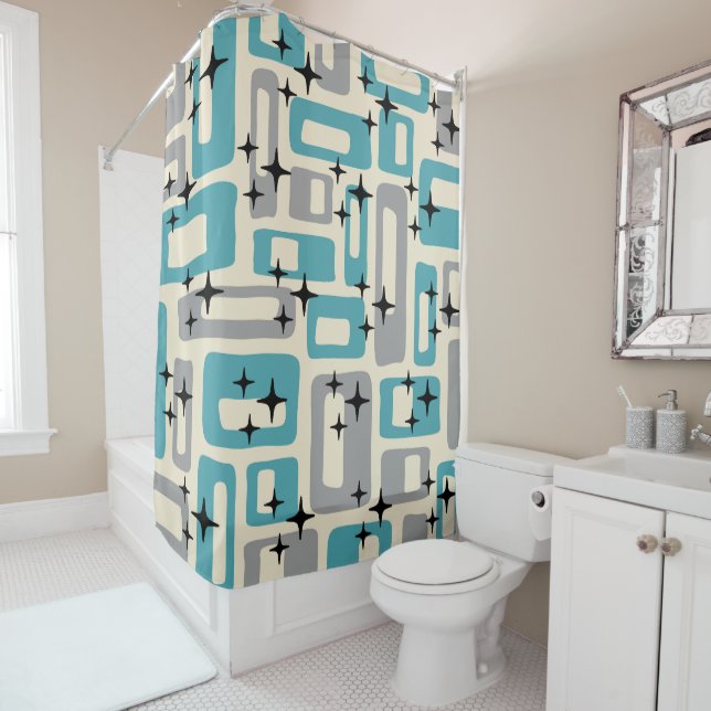 Rideaux De Douche Motif Abstrait moderne du milieu du siècle (En situation)