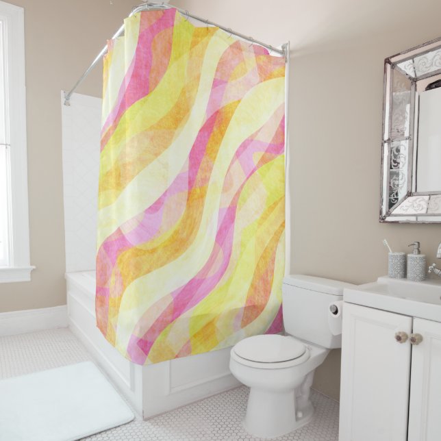 Rideaux De Douche Motif Abstrait Ondulé Vibrant (En situation)