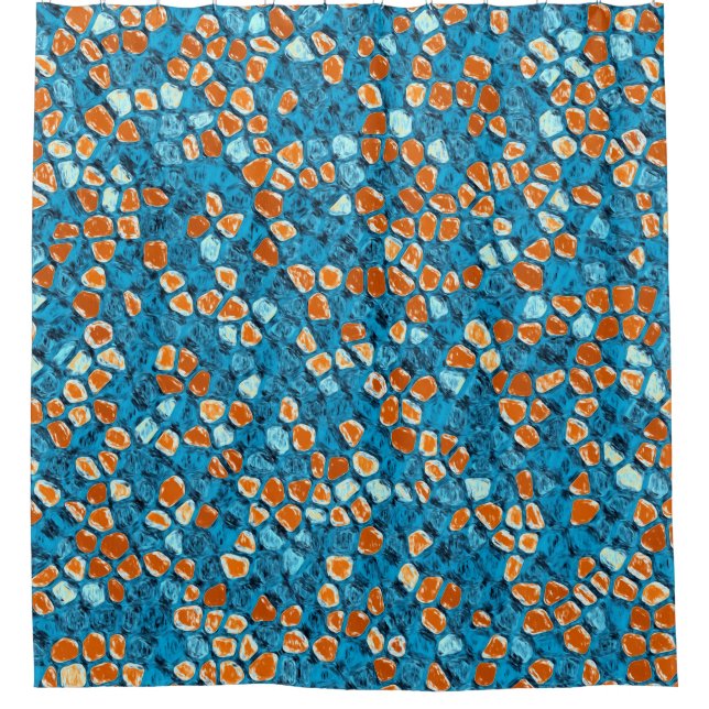 Rideaux De Douche Motif Abstrait orange et bleu (Devant)
