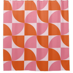 Rideaux De Douche Motif abstrait orange et rose du milieu du siècle