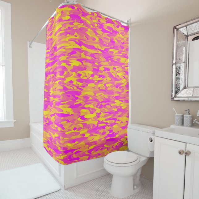 Rideaux De Douche Motif Abstrait rose jaune orange (En situation)