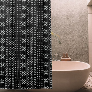 Rideaux De Douche Motif africain de la nappe blanche noire moderne