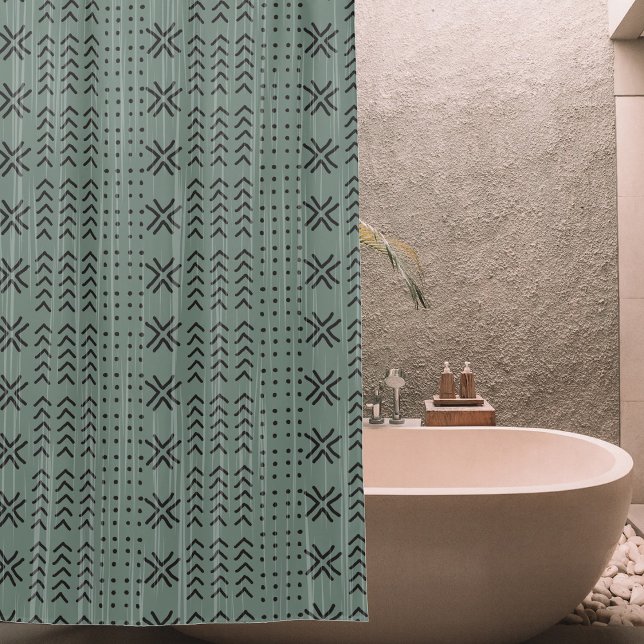 Rideaux De Douche Motif Africain en tissu vert Sage moderne (Créateur téléchargé)