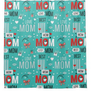 Rideaux De Douche Motif Amour MAMAN Bande Dessinée Turquoise Rétro