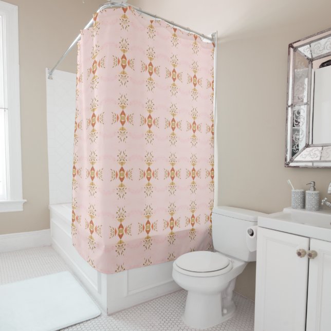 Rideaux De Douche Motif aquarelle avec rose et vert olive (En situation)