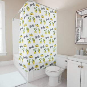 Rideaux De Douche Motif aquarelle citrons et noeuds