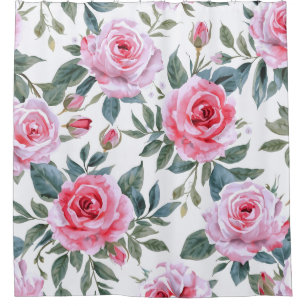 Rideaux De Douche Motif aquarelle cottagecore floral rose rose