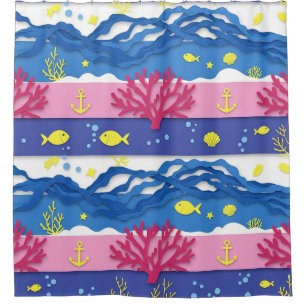 Rideaux De Douche Motif aquarelle nautique rétro (13)