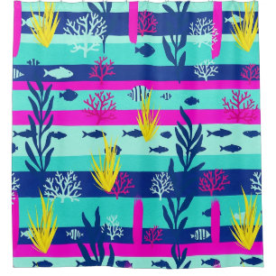 Rideaux De Douche Motif aquarelle nautique rétro (5)