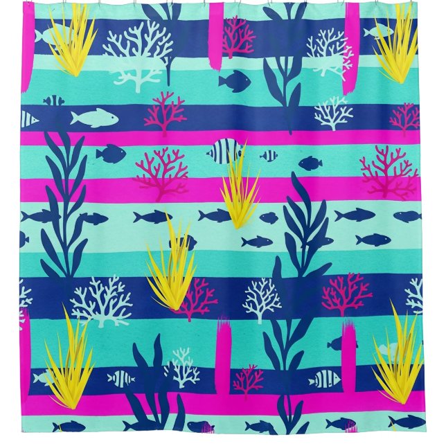 Rideaux De Douche Motif aquarelle nautique rétro (5) (Devant)