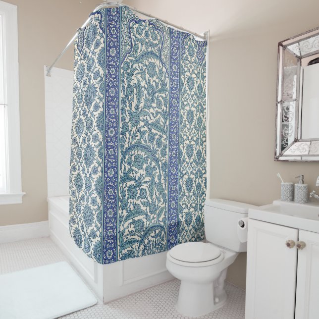 Rideaux De Douche Motif arabe Floral Orné Bleu (En situation)