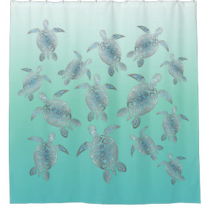 Rideaux De Douche Motif argenté de tortues de mer de turquoise