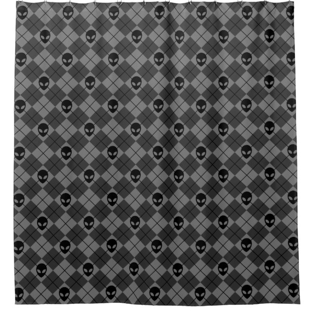 Rideaux De Douche Motif Argyle Alien Noir et Gris (Devant)