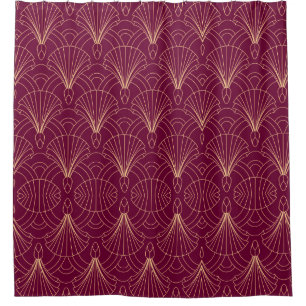 Rideaux De Douche Motif Art Déco avec éventails géométriques dorés