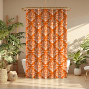 Rideaux De Douche Motif Art Déco Floral Orange & Blanc