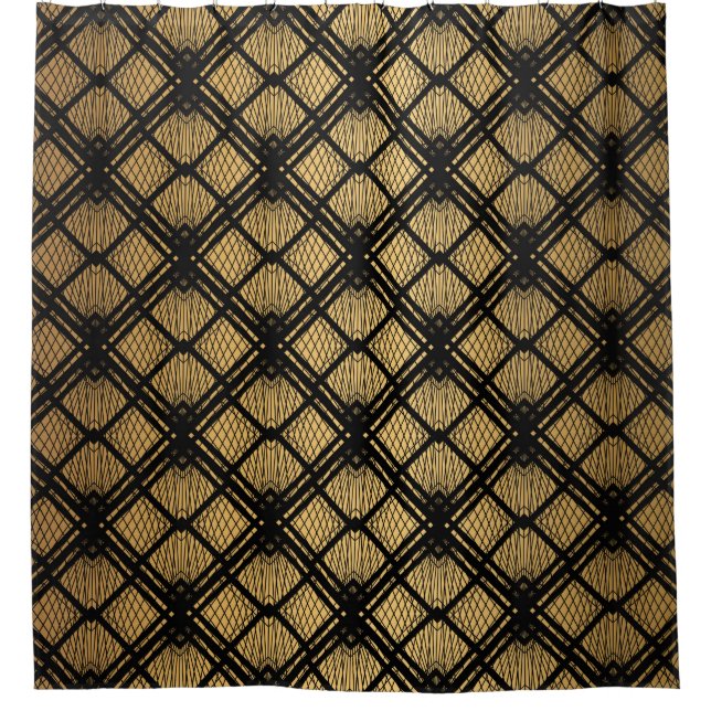Rideaux De Douche Motif Art déco. Simples grappes noir et or (Devant)