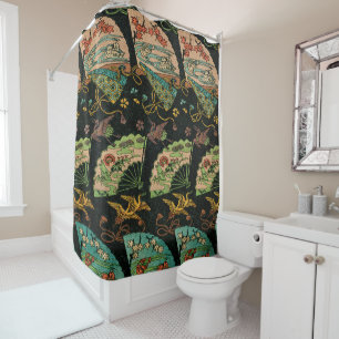 Rideaux De Douche Motif artistique floral de grue et d'éventail japo