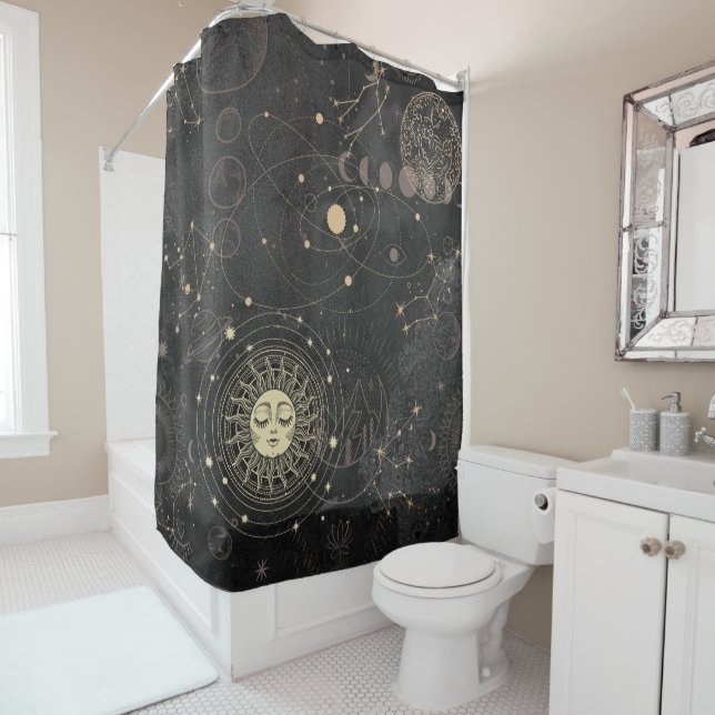 Rideaux De Douche Motif Astrologique Black Gold (En situation)