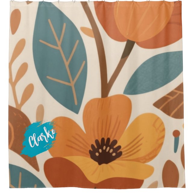 Rideaux De Douche Motif automnal Terracotta & Teal (Devant)