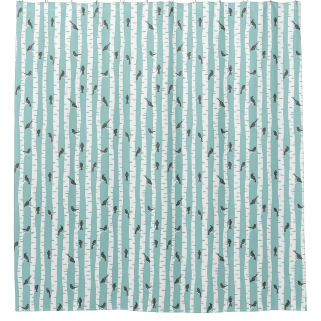 Rideaux De Douche Motif avec des oiseaux et des arbres (Devant)