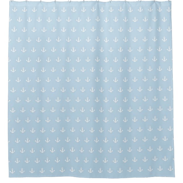 Rideaux De Douche Motif avec les ancres blanches sur le bleu (Devant)