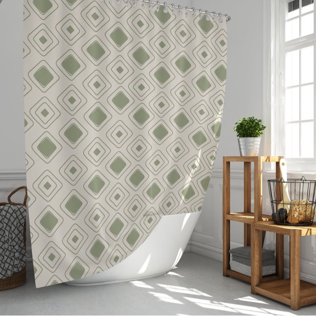 Rideaux De Douche Motif aztèque géométrique tribal de la tige neutre (Boho Neutral Sage Tribal Geometric Aztec Pattern Shower Curtain)