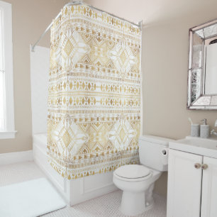 Rideaux De Douche Motif Aztèque tribal géométrique or tendance