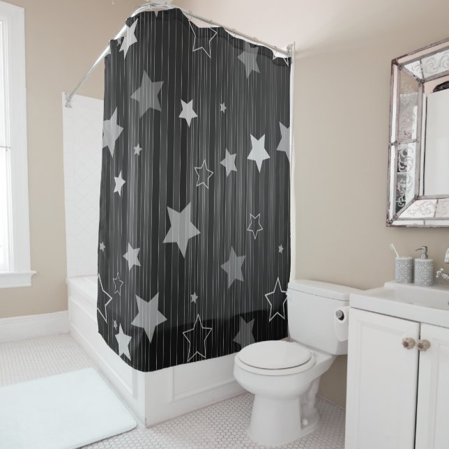 Rideaux De Douche Motif Black Stars (En situation)