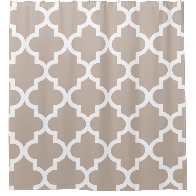 Rideaux De Douche Motif blanc de Quatrefoil de Taupe (Devant)