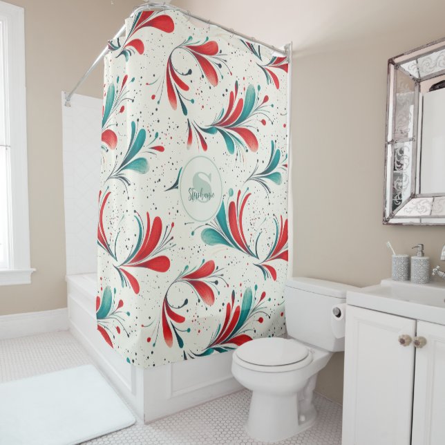 Rideaux De Douche Motif blanc et blanc blanc et  blanc (2) (En situation)