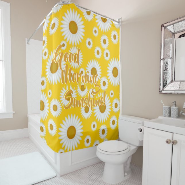 Rideaux De Douche motif blanc jaune 2 personnalisables de marguerite (En situation)