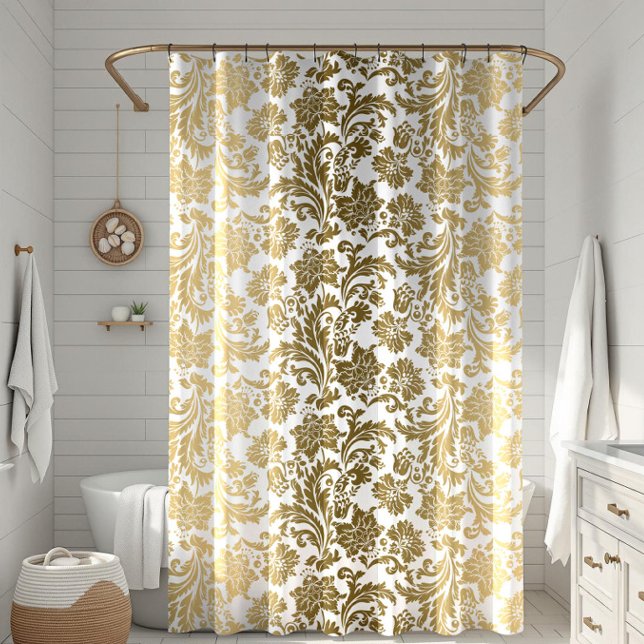 Rideaux De Douche Motif blanc & jaune or Floral Damas (Créateur téléchargé)