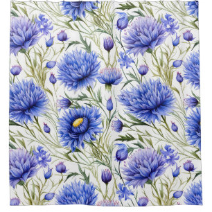Rideaux De Douche Motif bleu Cornflower sans mer, Floral bleu
