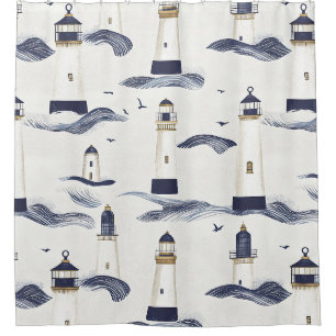 Rideaux De Douche Motif bleu phare nautique côtier