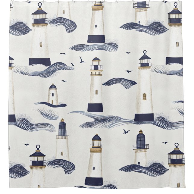 Rideaux De Douche Motif bleu phare nautique côtier (Devant)