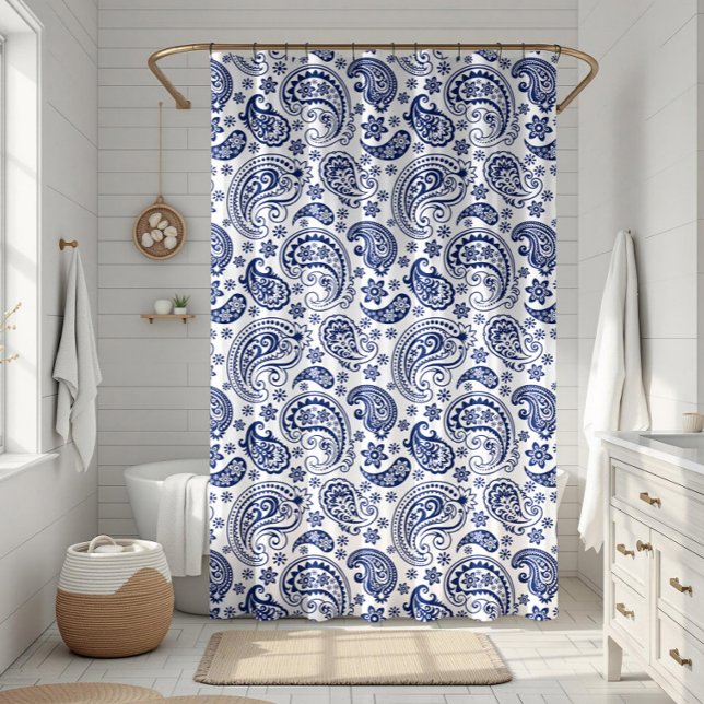 Rideaux De Douche Motif bleu vintage paisley (Créateur téléchargé)