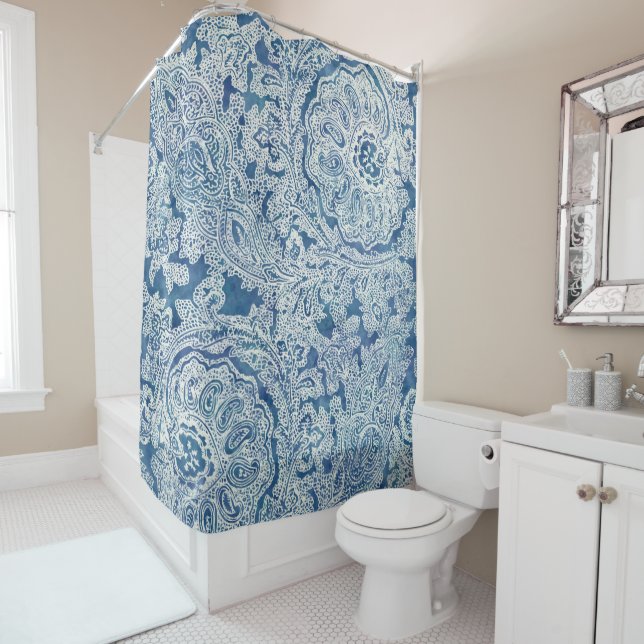 Rideaux De Douche Motif Blue Boho Lace Paisley  (En situation)
