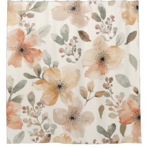 Rideaux De Douche Motif botanique aquarelle floral pêche beige