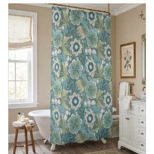 Rideaux De Douche Motif botanique bohème floral sarcelle