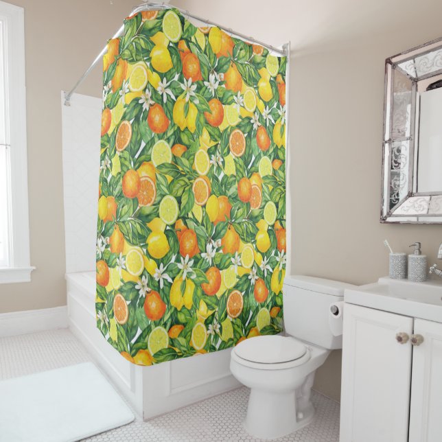 Rideaux De Douche Motif botanique de citron et d'orange (En situation)