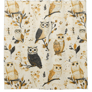 Rideaux De Douche Motif botanique faunique de hibou beige élégant
