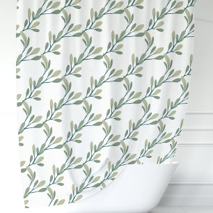 Rideaux De Douche Motif Botanique Feuille Vert Olive