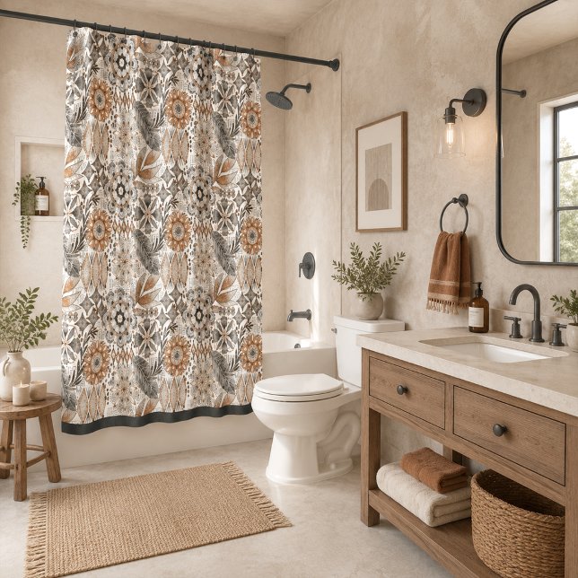 Rideaux De Douche Motif botanique gris terracotta clair (Créateur téléchargé)