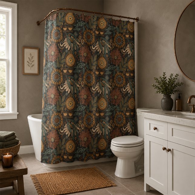 Rideaux De Douche Motif botanique terracotta sage boho foncé (Créateur téléchargé)