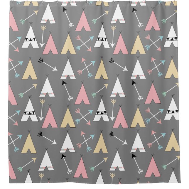 Rideaux De Douche Motif branché Pastel Boho Teepees and Arrows (Devant)
